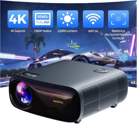 Bettdow Projetor 4k 22000 Lumens Full Hd 1080p Compatível Com Android 9, Smart Projetores 