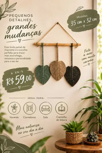 Painel de Macramê com Folhas Promoção 59,00