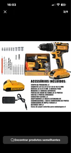 PARAFUSADEIRA/FURADEIRA DE IMPACTO SEM FIO 48V LITHIUM - KIT COMPLETO