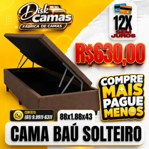 Cama Baú Solteiro Moderna Espaçosa 88x188x43 R$630