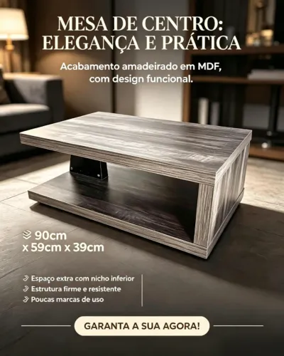 Mesa de Centro com Nicho - 90x59x39cm - Usada, Poucas Marcas