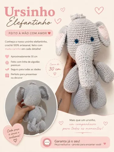 ? Elefantinho Amigurumi de Crochê (25 cm) ?