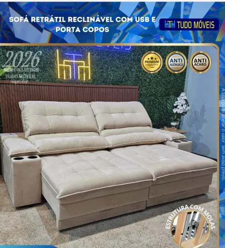 SOFA RETRÁTIL E RECLINÁVEL IDEAL PARA ATE 4 PESSOAS ENTRADAS USB E PORTAS COPOSS
