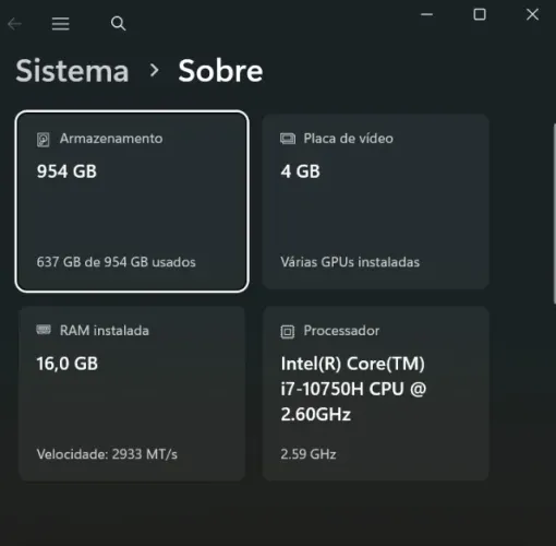 Notebook Gamer Core i7 10ª Geração | 16GB RAM | 1TB SSD NVMe | GPU 4GB | Estado Impecável