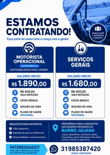 Contrata-se Motorista e auxiliar de serviços gerais