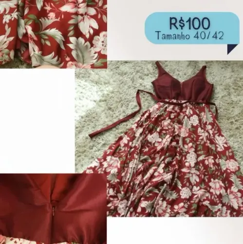 Vestido de festa marsala floral madrinha formatura eventos
