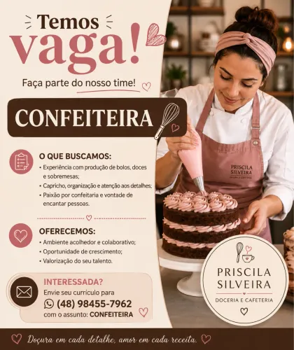 Vaga para confeiteira 