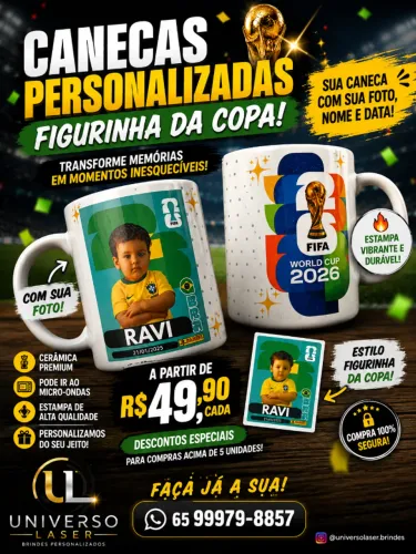 Caneca personalizada com sua figurinha da copa