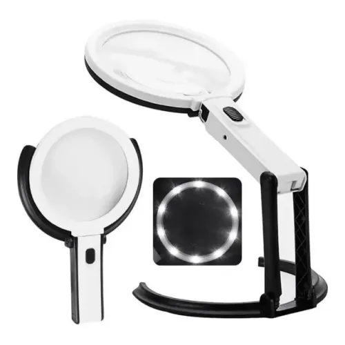 Lupa De Bancada Mesa Ou Mão Com 12 Leds Lente 138 mm Até 10x lente óptica acrílico