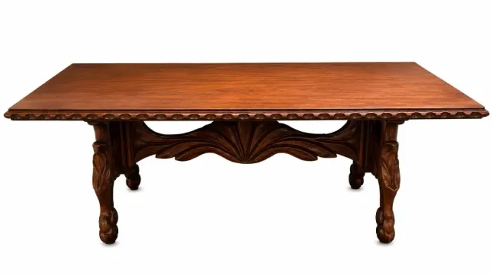 Mesa de Centro Clássica Retangular em Madeira Escura Entalhada, Móvel Decorativo para Sala