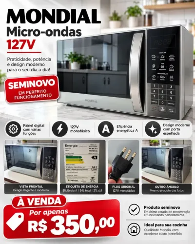 Micro-ondas Mondial 34 Litros 127V Espelhado - Seminovo em Ótimo Estado