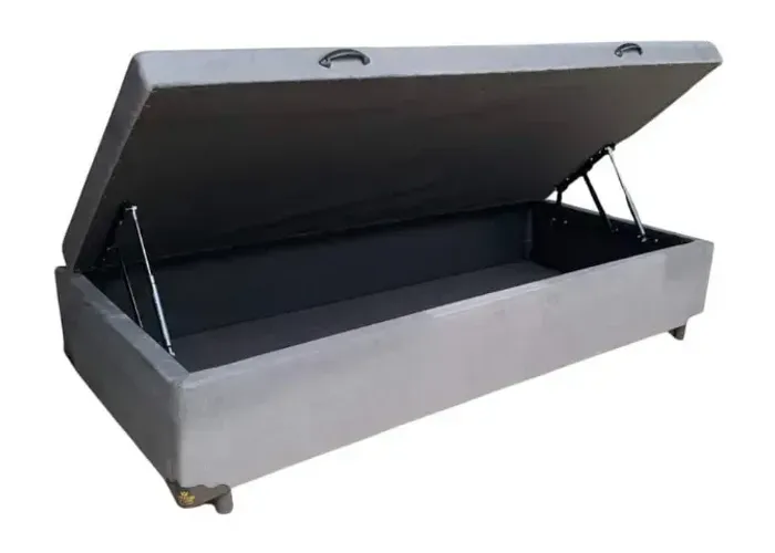 Base Box Baú Solteiro no Suede Cinza Claro
