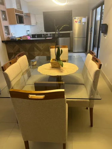 Mesa seminova 6 lugares tampo de vidro