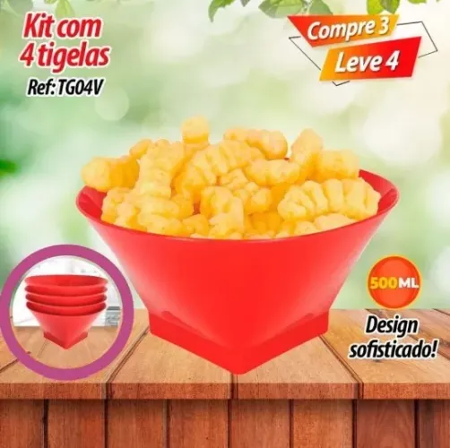 Kit 4 Tigela Pote Plástico Cumbuca Petiscos Sobremesa 500m