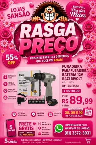 FURADEIRA PARAFUSADEIRA BATERIA 12V RAZI BIVOLT