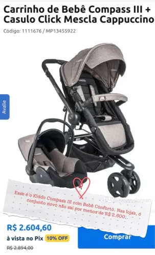 Carrinho de Bebê Kiddo Compass II + Bebê Conforto