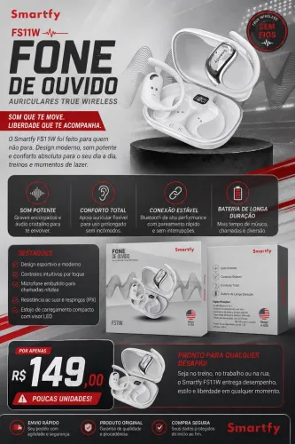 Fone de Ouvido Bluetooth True Wireless Smartfy FS11W - Estilo e Conforto