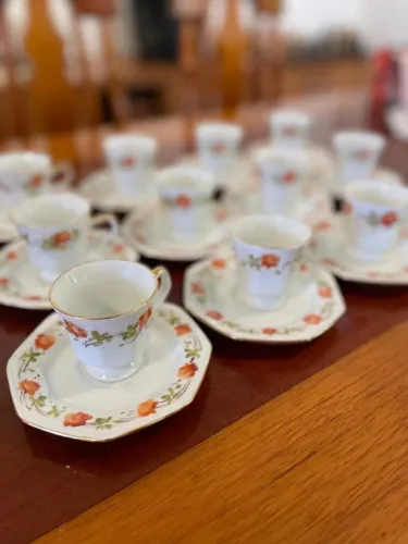 Jogo De Xícaras De Café Porcelana Antiga Floral Com Pires (Usado)