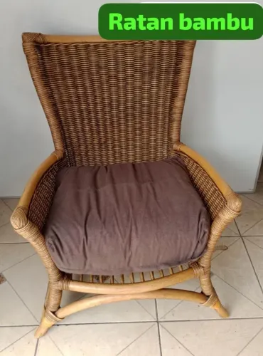 Poltrona de bambu rattan natural palha grande espaçosa