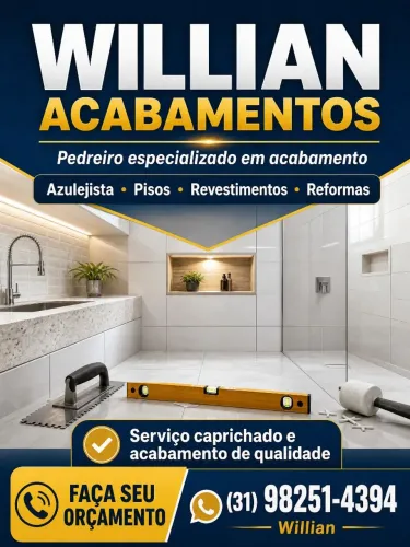 Pedreiro de acabamento, pisos cerâmica, porcelanato em geral.
