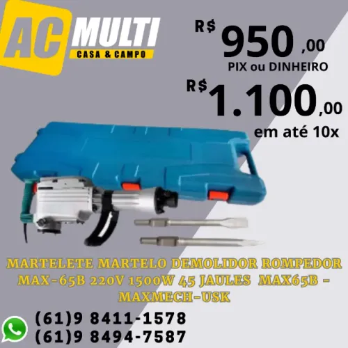 Martelete Martelo Demolidor Rompedor Max-65B 220v 1500w 45 jaules  MAX65B - MaxMech-USK
