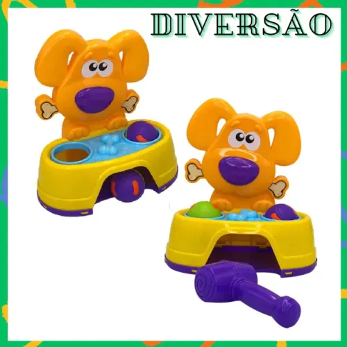 Brinquedo Bate Dog JP Brink com Martelo e Bolinhas 12 Meses INMETRO