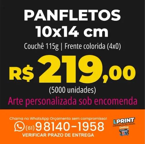 Panfletos 10x14 cm - 5000 unidades - Papel couchê 115g