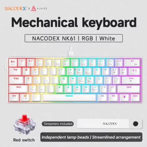 Teclado mecânico gamer com fio Ajazz NK61 branco