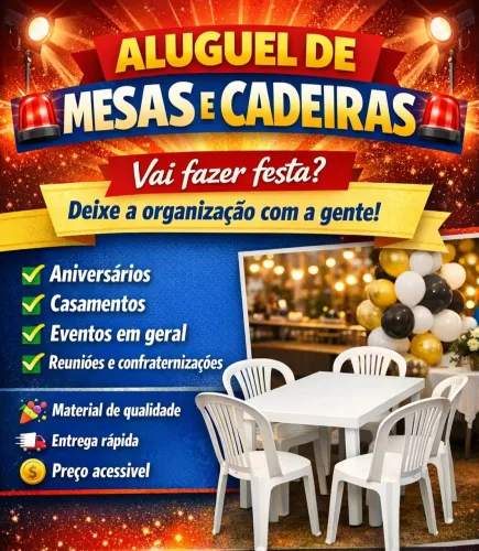 Aluguel de mesas de mesa e cadeiras