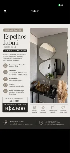 ESPELHOS JABUTI CORBELLI | CONJUNTO COM 2 PEÇAS | DESIGN ASSINADO