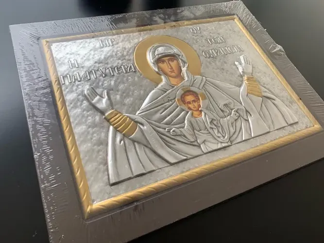 Quadro da igreja católica ortodoxa da Grécia feito a mão em metal e autorelevo