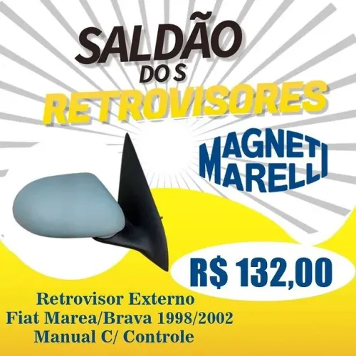 Retrovisor Externo Fiat Marea/Brava Manual com Controle Ano:1998 Até 2002
