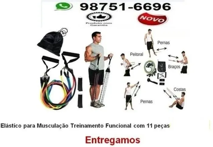 Elástico fitness com 11 peças faz vários tipos de exercícios