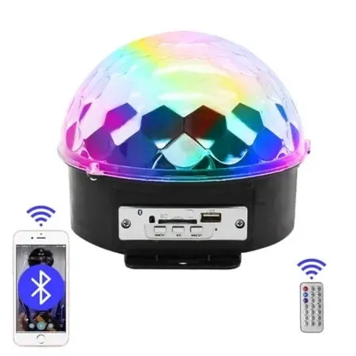 Luz LED RGB Bluetooth com Controle - Efeito Globo Giratório | Novo