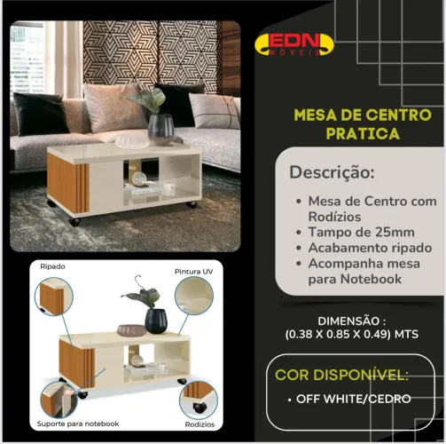 Mesa de Centro Prática Off White/Cedro