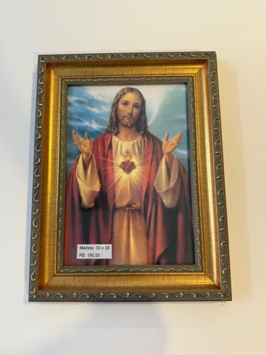 Quadro de Jesus em Moldura Dourada - 30x39cm