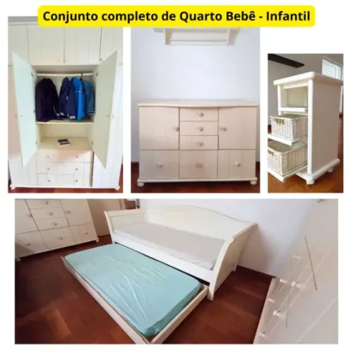Quarto de Bebê/Quarto Infantil-Madeira em Laca Branca Unisex