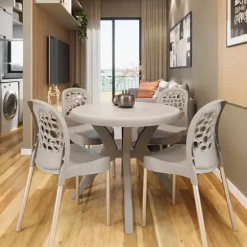 Mesa Redonda com 4 Cadeiras Estilo Casa de Praia para Sua Sala ou Varanda Deluxe