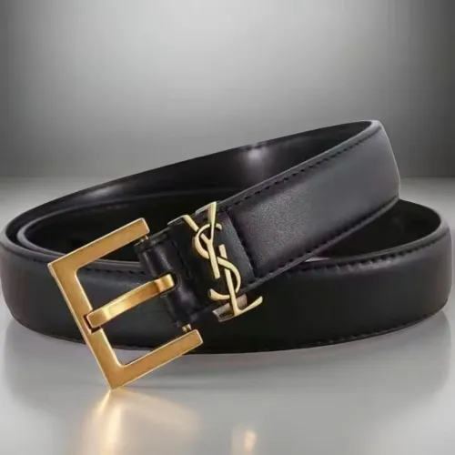 Cinto Saint Laurent Preto Couro Fivela Dourada Original