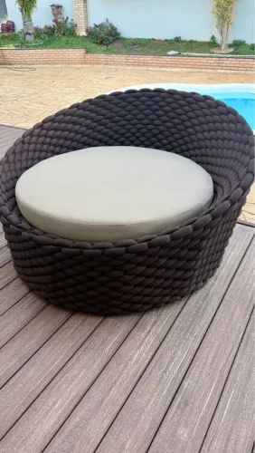 Poltrona Redonda de Jardim/Área Externa em tricô náutico enchimento