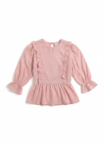 Blusa Estilo Coreano rosa com detalhes em babados 