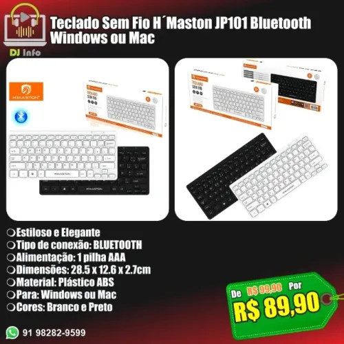 Teclado Sem Fio H´Maston JP101 Bluetooth Windows ou Mac
