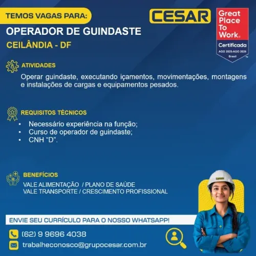 Operador de Guindaste Ceilândia-DF