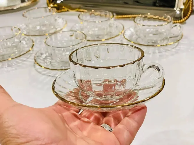 Xícara de vidro abóbora com fio de ouro 200ml