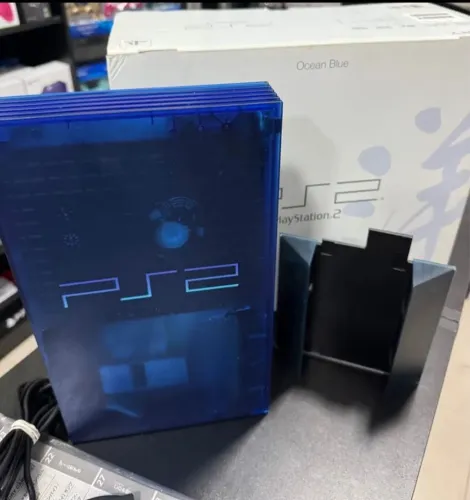 PlayStation 2 Ocean Blue completo caixa encartes e manuais