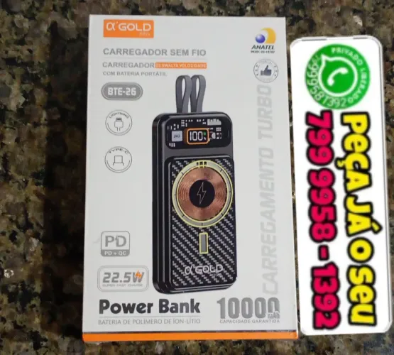 Carregador por aproximação power bank universal, cabos C-V8-iphone