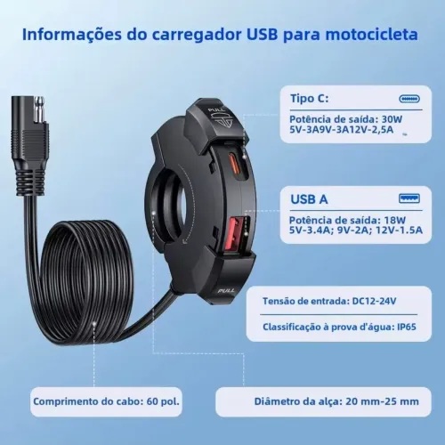 Carregador de Moto A prova de água Melhor do Mercado com proteção IP65