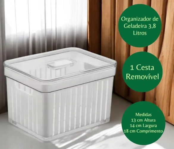 Organizador de Geladeira com Cesta Removível - 3,8 Litros