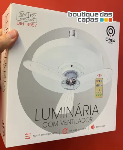 LUMINARIA TETO COM LAMPADA LED E VENTILADOR OIH-4957 COM CONTROLE REMOTO 3 NIVEIS