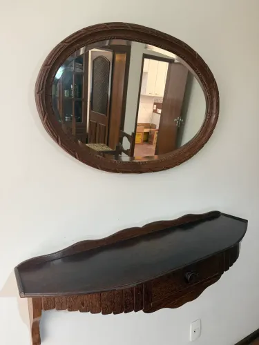Conjunto Aparador de Parede + Espelho Oval em Sucupira- Estilo Antigo